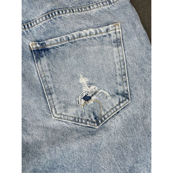 Zara High Rise Mom Jeans Women 12 Light Wash Thrashed Hem Distressed Y2K Grunge - Picture 9 of 13
